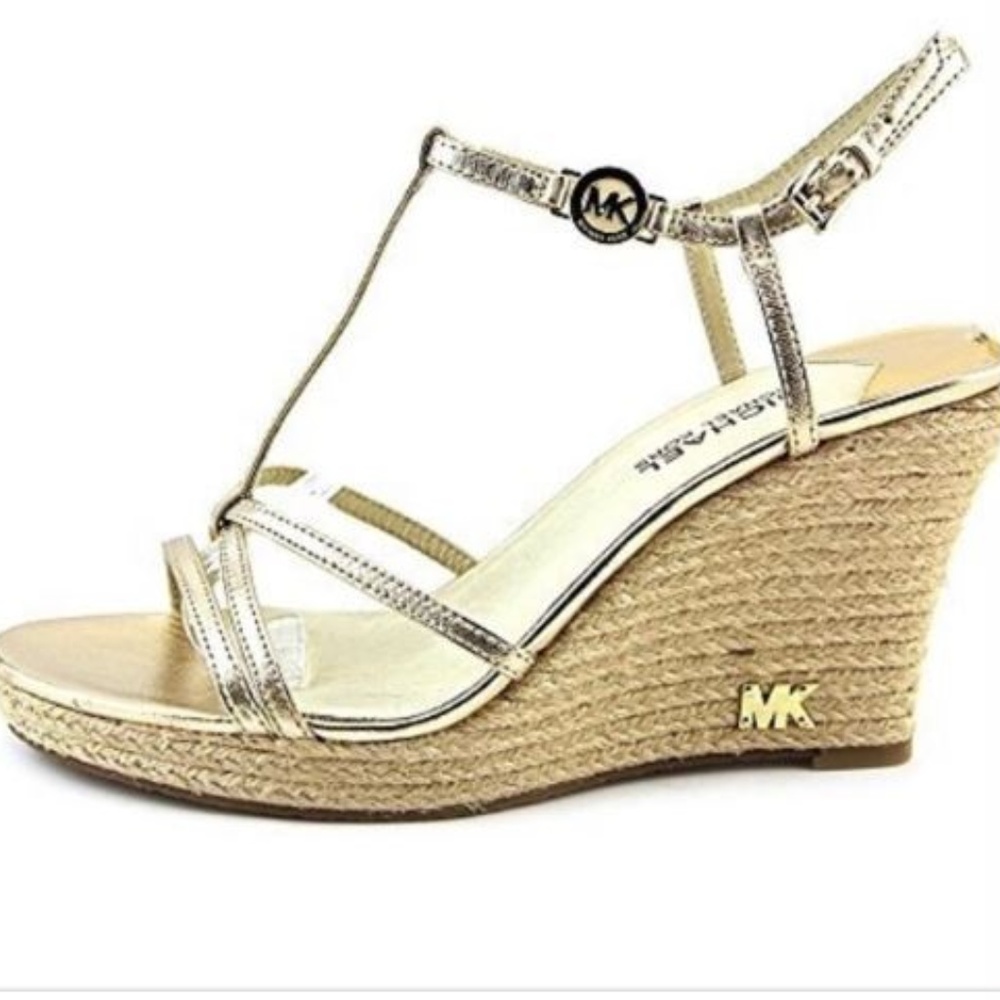 Michael Kors Gold Kami T-Strap Wedges